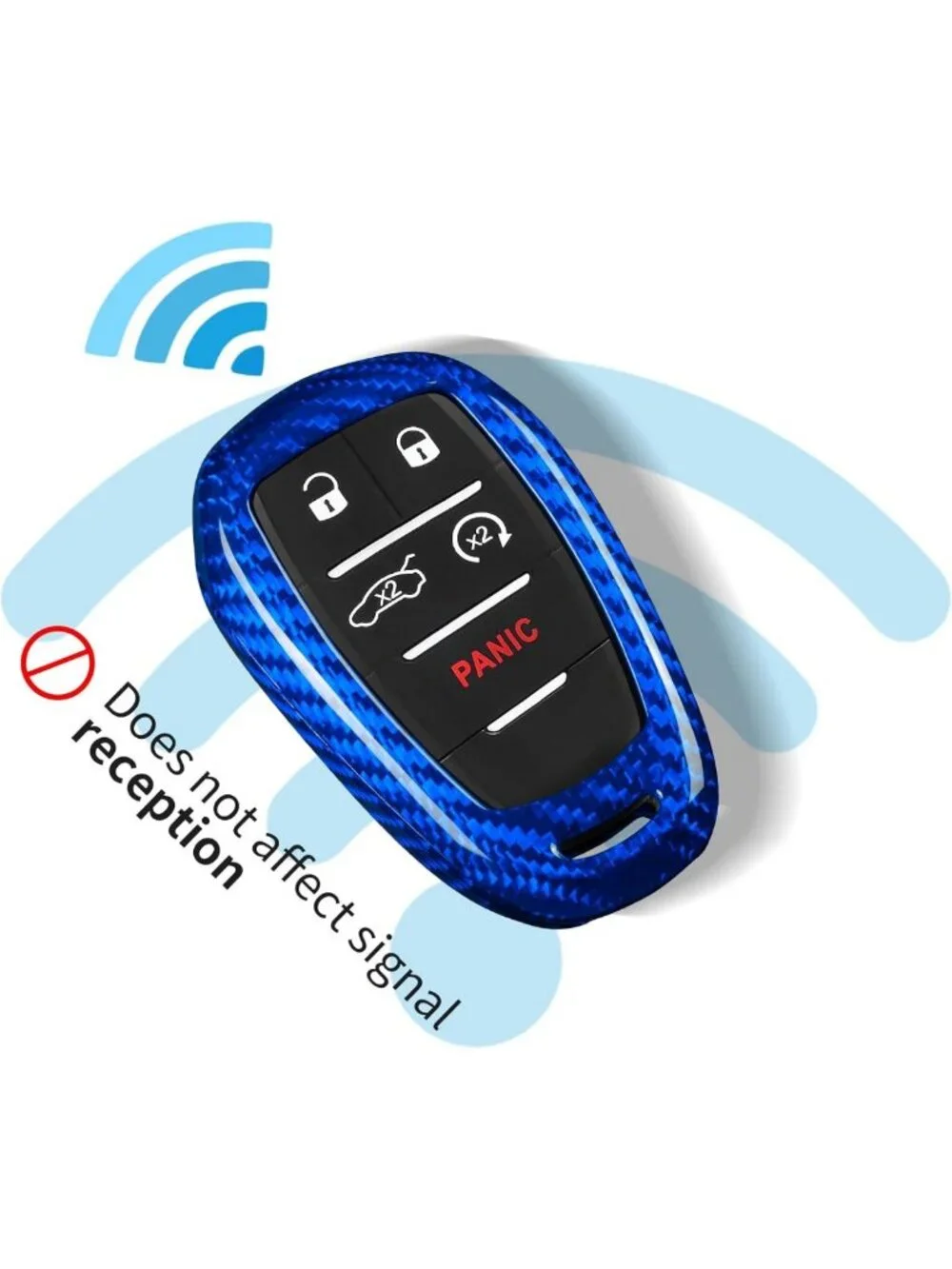 Stylish Real Glass Fiber Key Fob Cover for Smart Car Remote, 4-5 Buttons, Blue